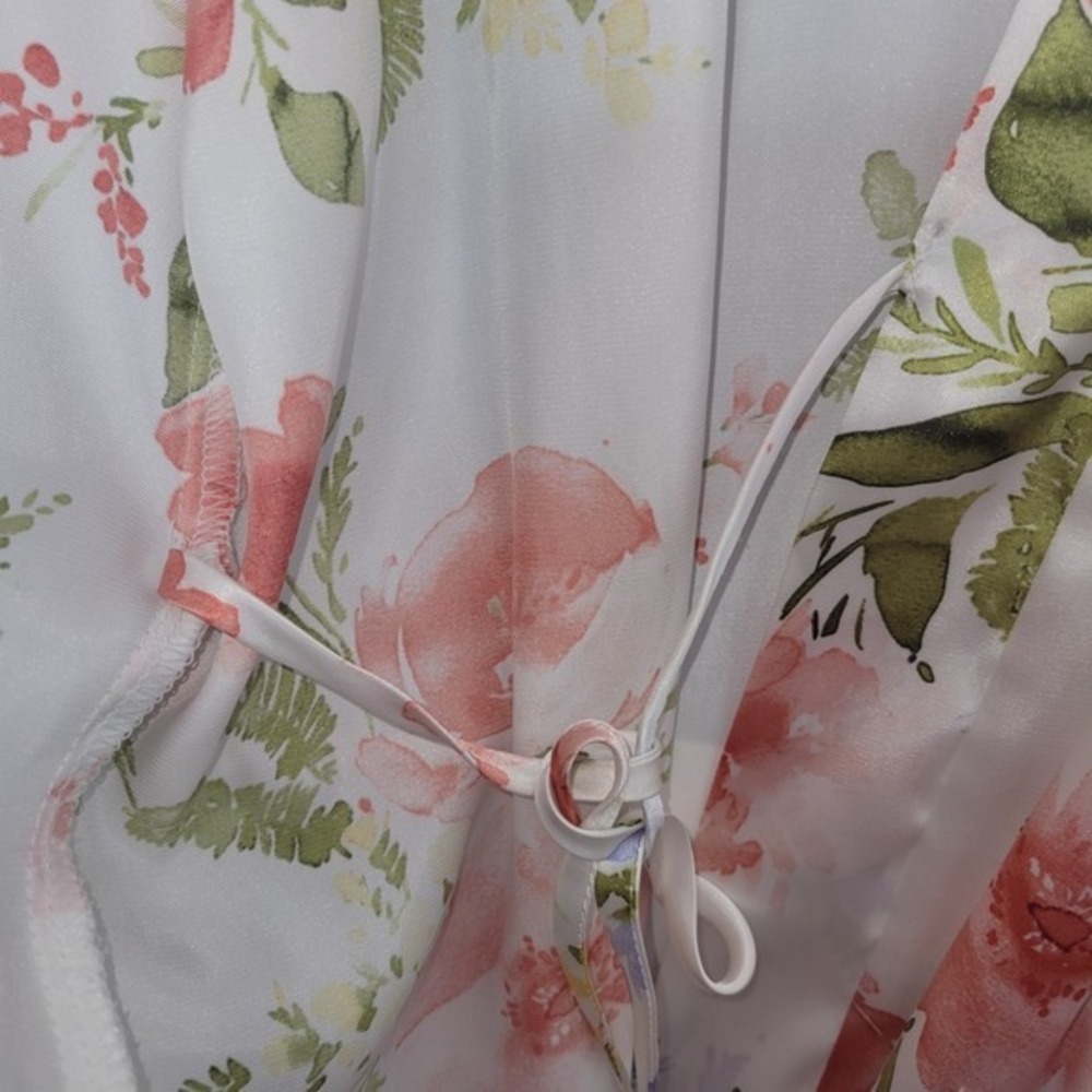 Apt. 9 Floral Robe Womens L Pink‎ Satin Kimono Lace Trim Lightweight Belt Read - Picture 6 of 10